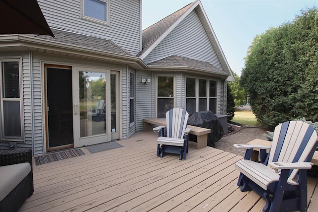 wooden terrace with grilling area