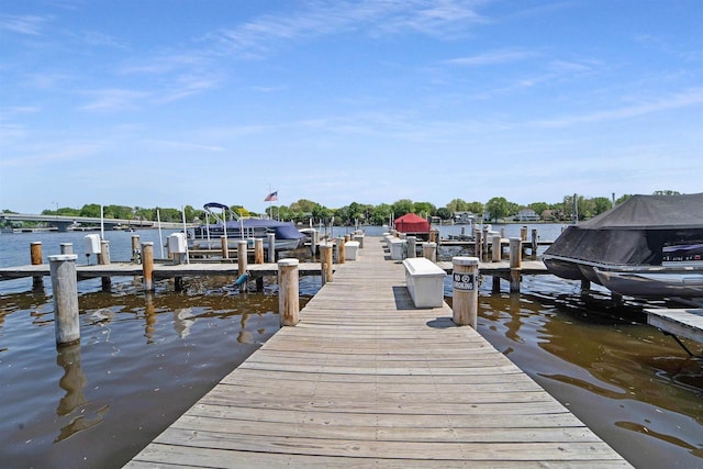 view of dock with a water view