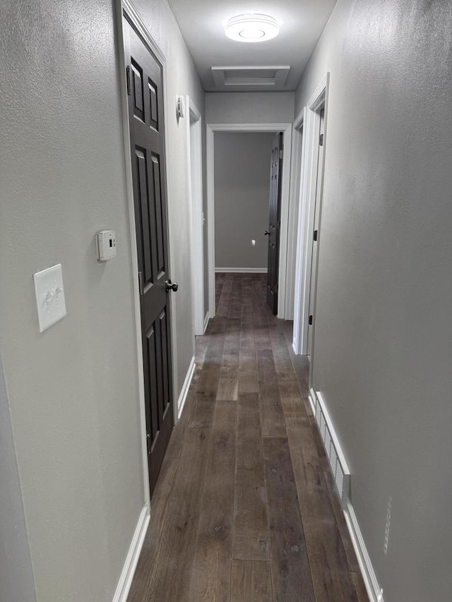 hallway with dark wood-type flooring