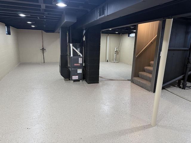 basement with heating unit