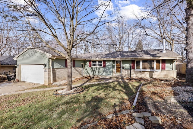 ranch-style house with a garage and a front yard