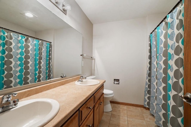 bathroom with tile patterned flooring, vanity, and toilet