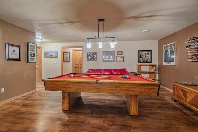 playroom with pool table, wood finished floors, and baseboards