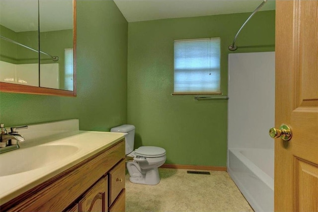 full bathroom featuring shower / tub combination, vanity, and toilet