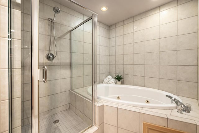 bathroom with plus walk in shower