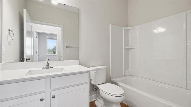 full bathroom with shower / bath combination, toilet, and vanity