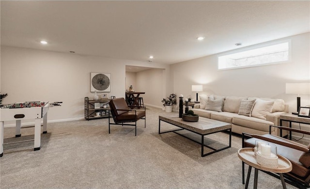 living room featuring light colored carpet