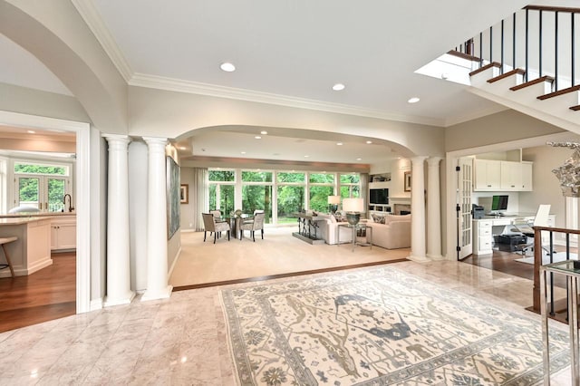 living room featuring ornamental molding