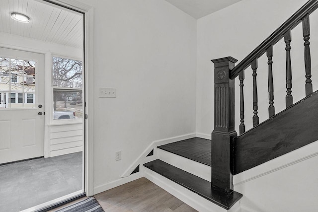 foyer with wood-type flooring