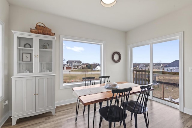 dining room featuring plenty of natural light and light hardwood / wood-style flooring