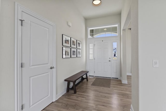 foyer entrance with light hardwood / wood-style flooring