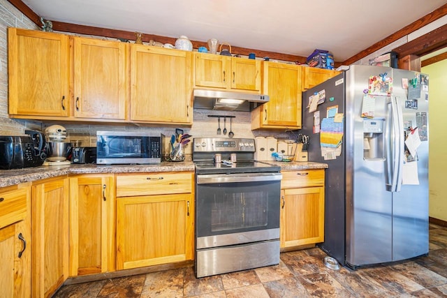 kitchen with tasteful backsplash and stainless steel appliances