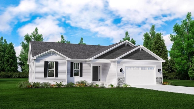 view of front facade with a garage and a front lawn