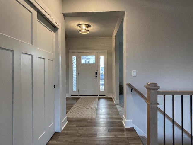 foyer entrance featuring dark hardwood / wood-style flooring