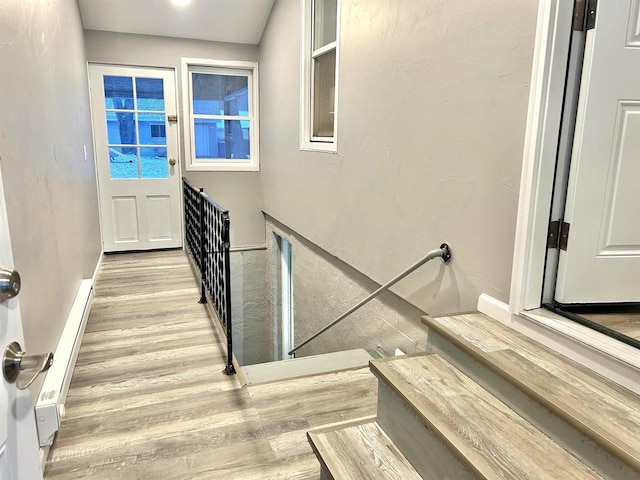 staircase featuring hardwood / wood-style floors