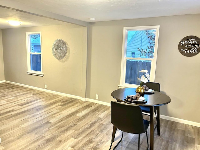 dining space with hardwood / wood-style flooring