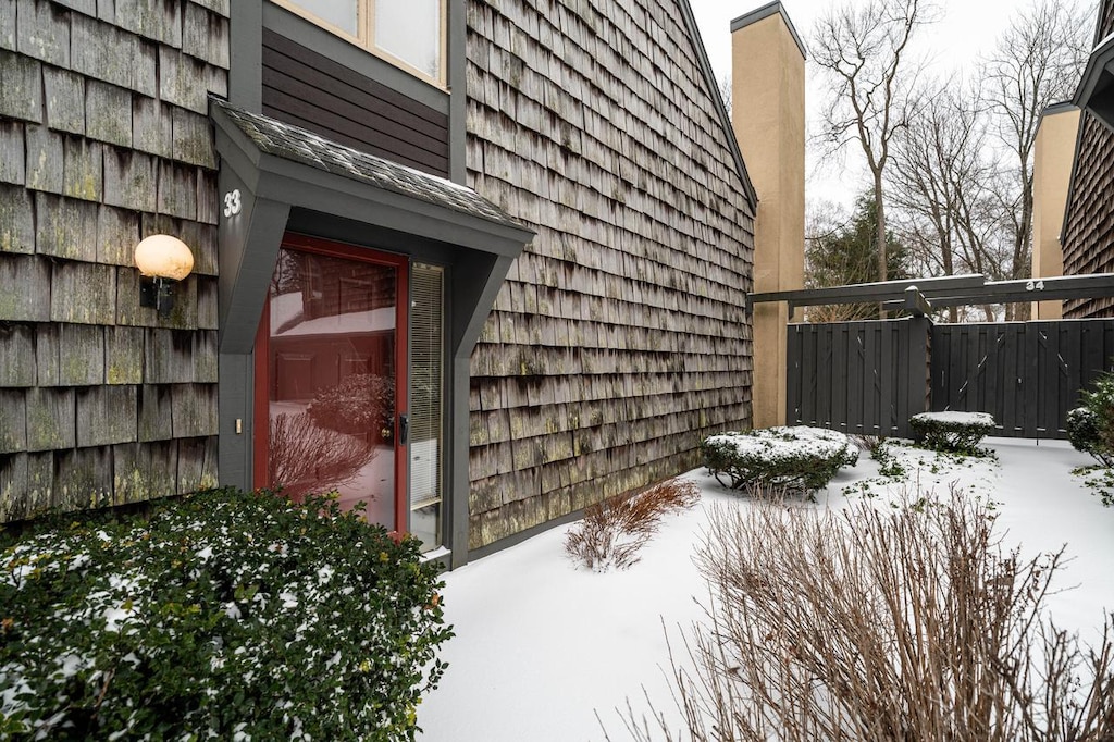 view of snow covered exterior