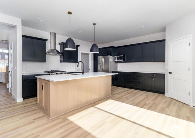 3620 Angelus Way, Cross Plains, WI 53528 - kitchen featuring a sink, stainless steel appliances, light wood finished floors, and wall chimney exhaust hood