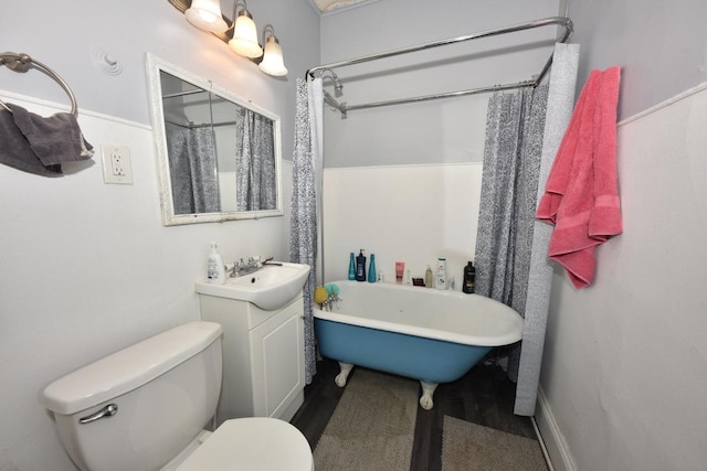 bathroom with vanity, toilet, and a bathtub