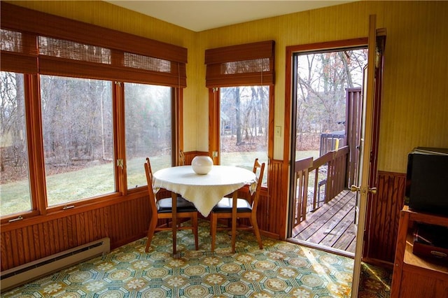 sunroom with a baseboard radiator