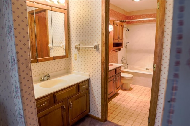 full bathroom featuring vanity, toilet, and shower / bath combination