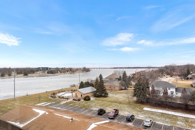 bird's eye view featuring a water view