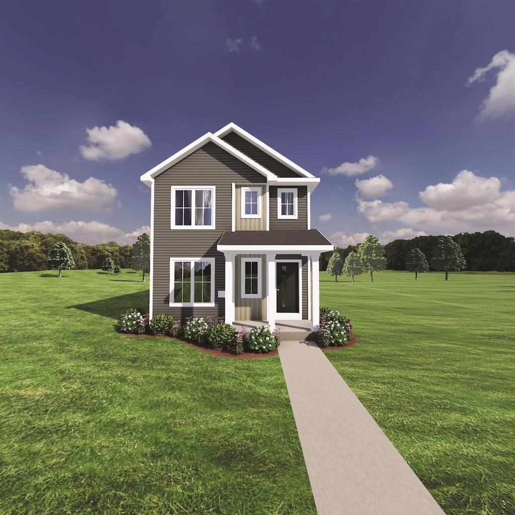 view of front of house featuring a front lawn