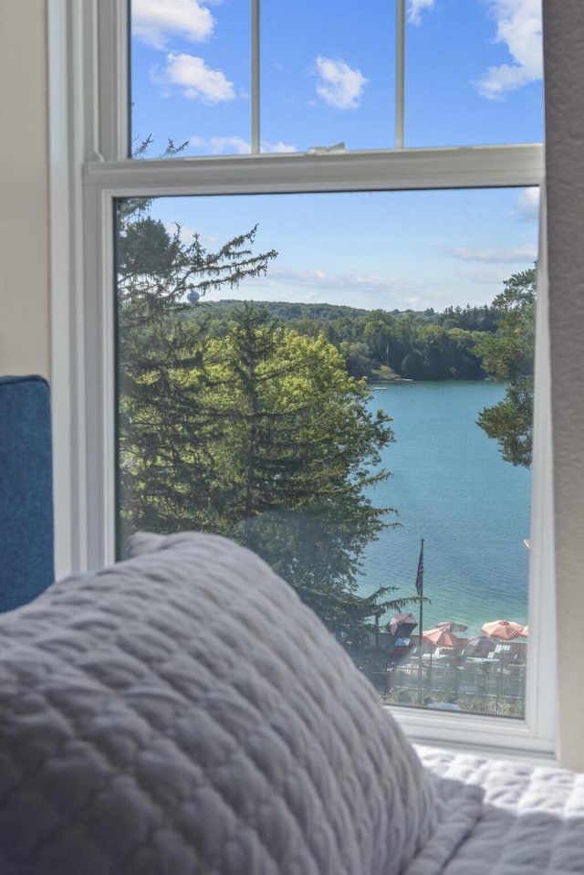bedroom with a water view