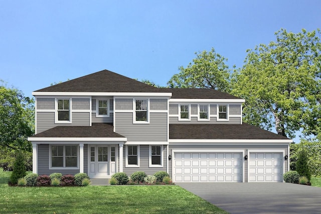 view of front of house with a front yard and a garage