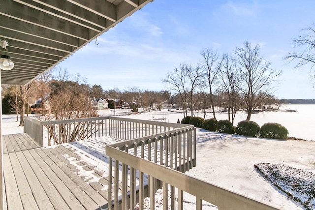 view of snow covered deck