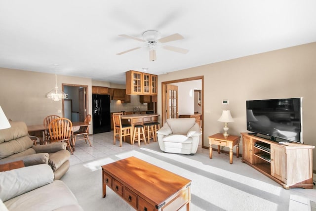 living room featuring ceiling fan