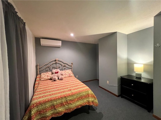 carpeted bedroom with a wall unit AC