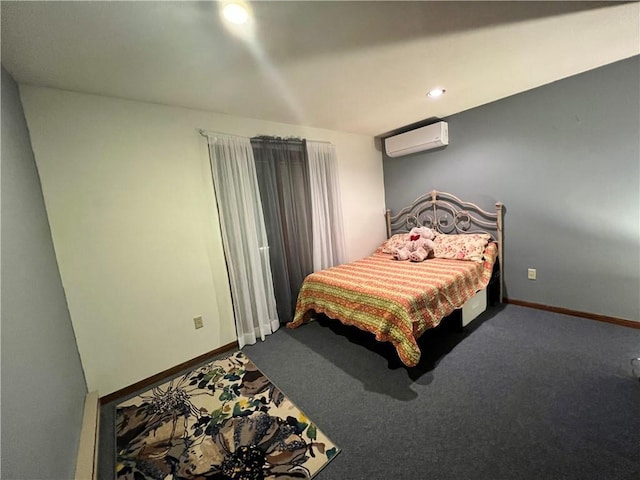 bedroom with carpet flooring and a wall unit AC