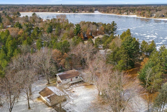 aerial view featuring a water view