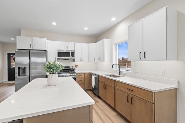 kitchen with a center island, white cabinetry, sink, and appliances with stainless steel finishes