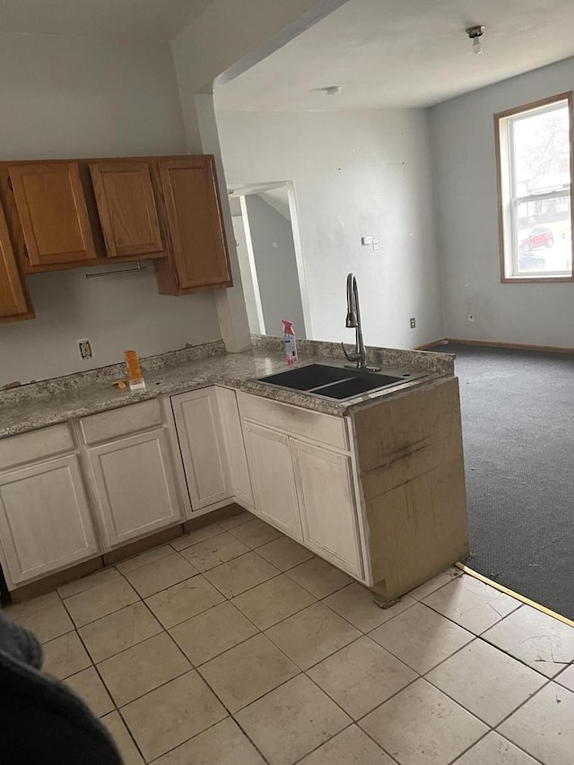 kitchen with sink and light colored carpet