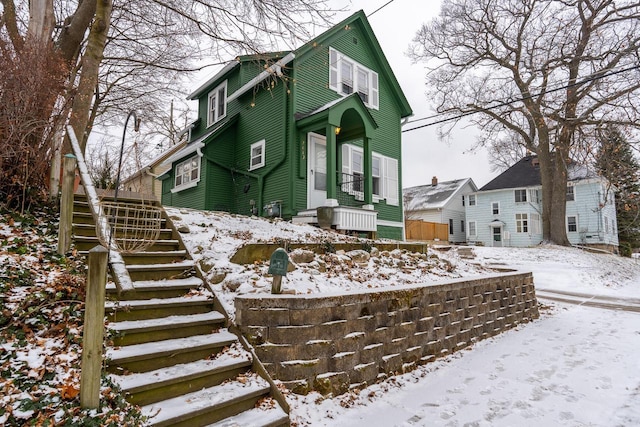 view of snow covered property