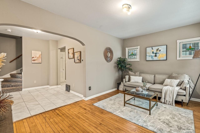 living room featuring light wood-type flooring