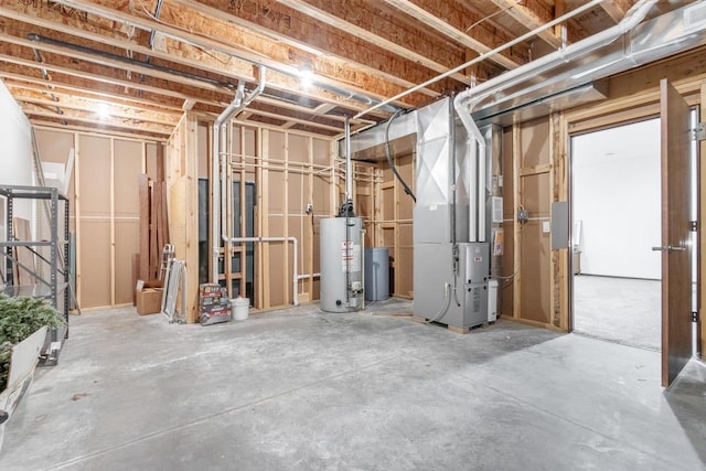 basement with heating unit and gas water heater