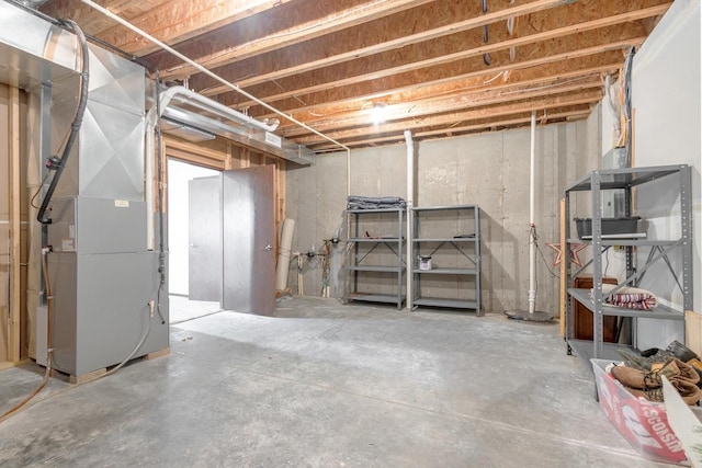 basement with heating unit