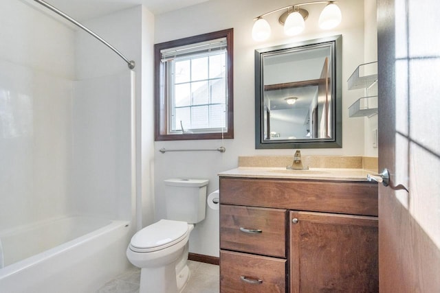 full bathroom with tile patterned floors, vanity, toilet, and tub / shower combination