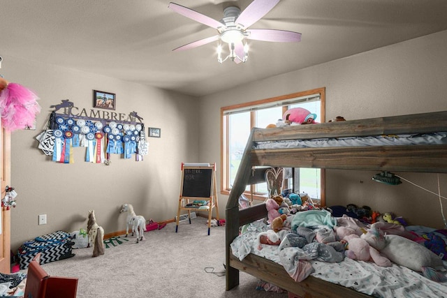 bedroom featuring carpet flooring and ceiling fan