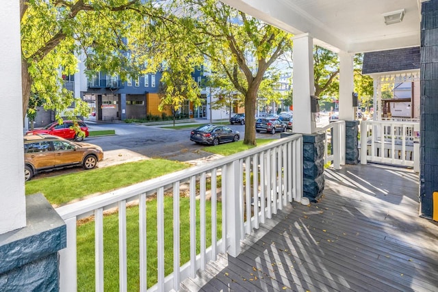 wooden deck with covered porch