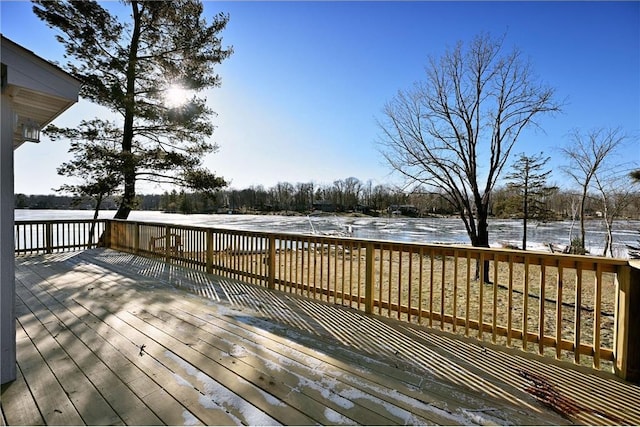 view of snow covered deck