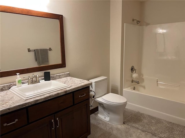 full bathroom with shower / tub combination, vanity, and toilet