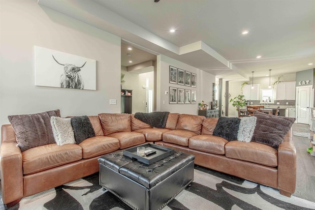 living room with light wood-type flooring