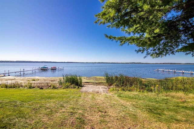 property view of water with a dock