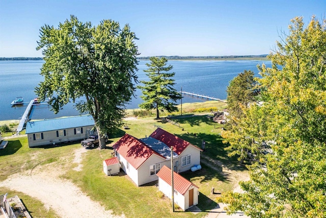 aerial view featuring a water view