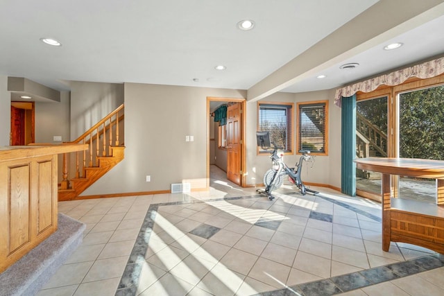 interior space featuring light tile patterned floors