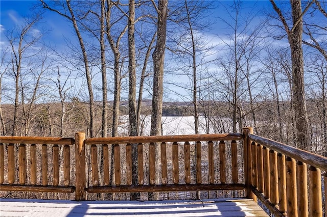 view of snow covered deck